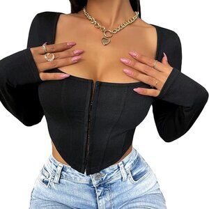 Asymmetrical hem long sleeve crop top